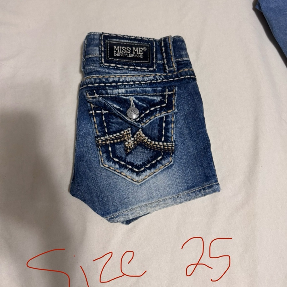 Miss Me Blue Denim Shorts with Embellished Pockets